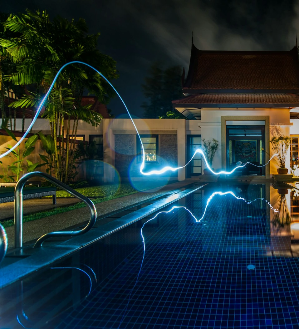 Modern house with a blue light streak